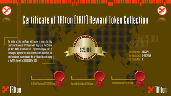 25000 Dollar TR1T Certifcate 3 of 10