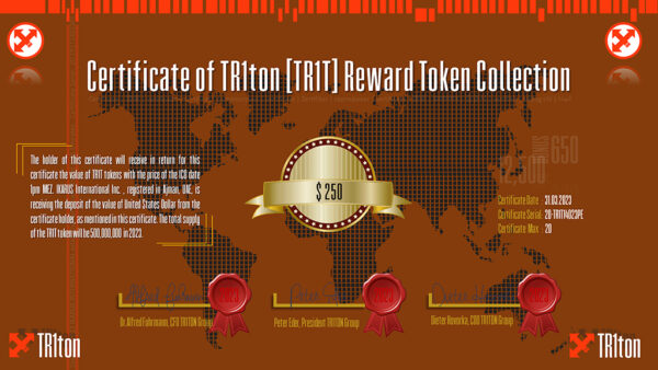 250 Dollar  TR1T Certifcate 8 of 20